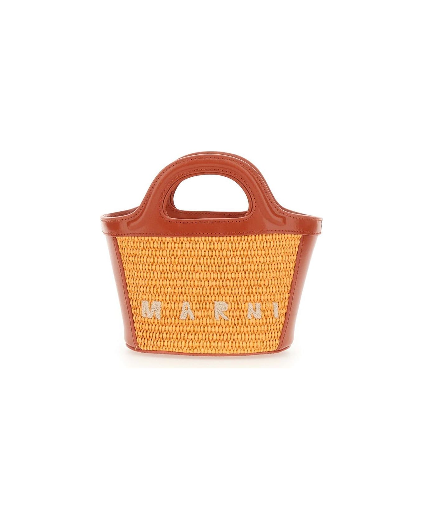 Marni Tropicalia Logo Embroidered Micro Tote Bag - Marrone