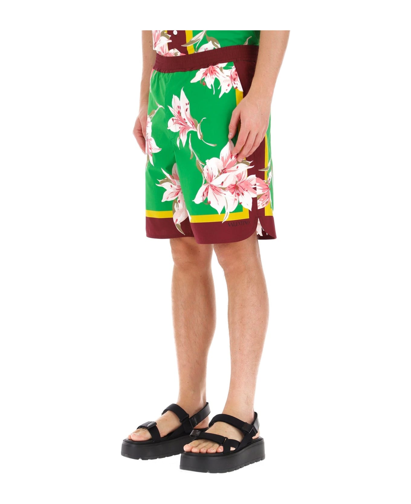Valentino Flowers Printed Bermuda Shorts - Green ショートパンツ