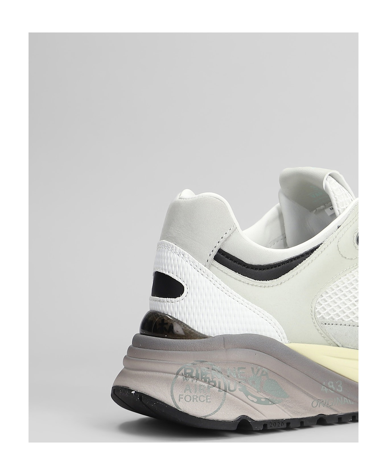 Premiata Mase Sneakers In White Leather And Fabric - white