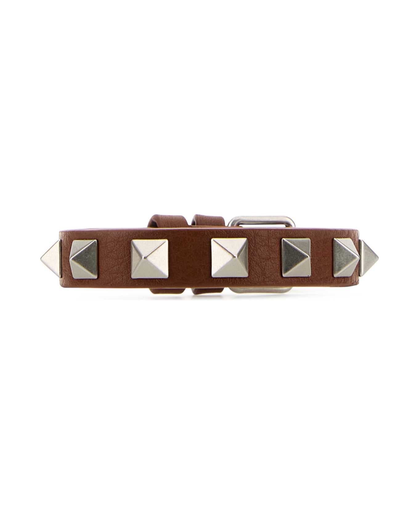 Valentino Garavani Caramel Leather Rockstud Bracelet - DEEPCARAMEL