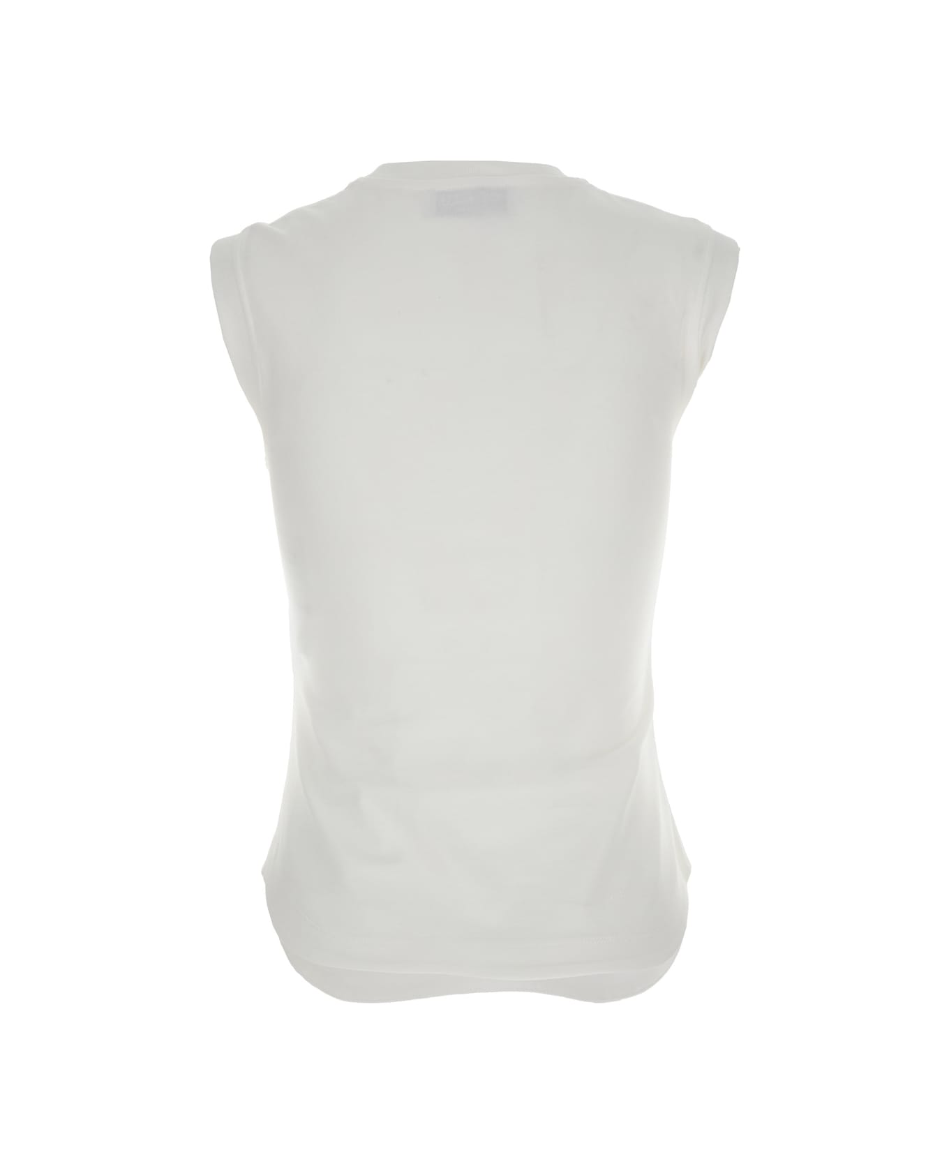 The Attico White Sleeveless Crewneck Top With Tonal Logo Embroidery On The Front In Cotton Woman - White