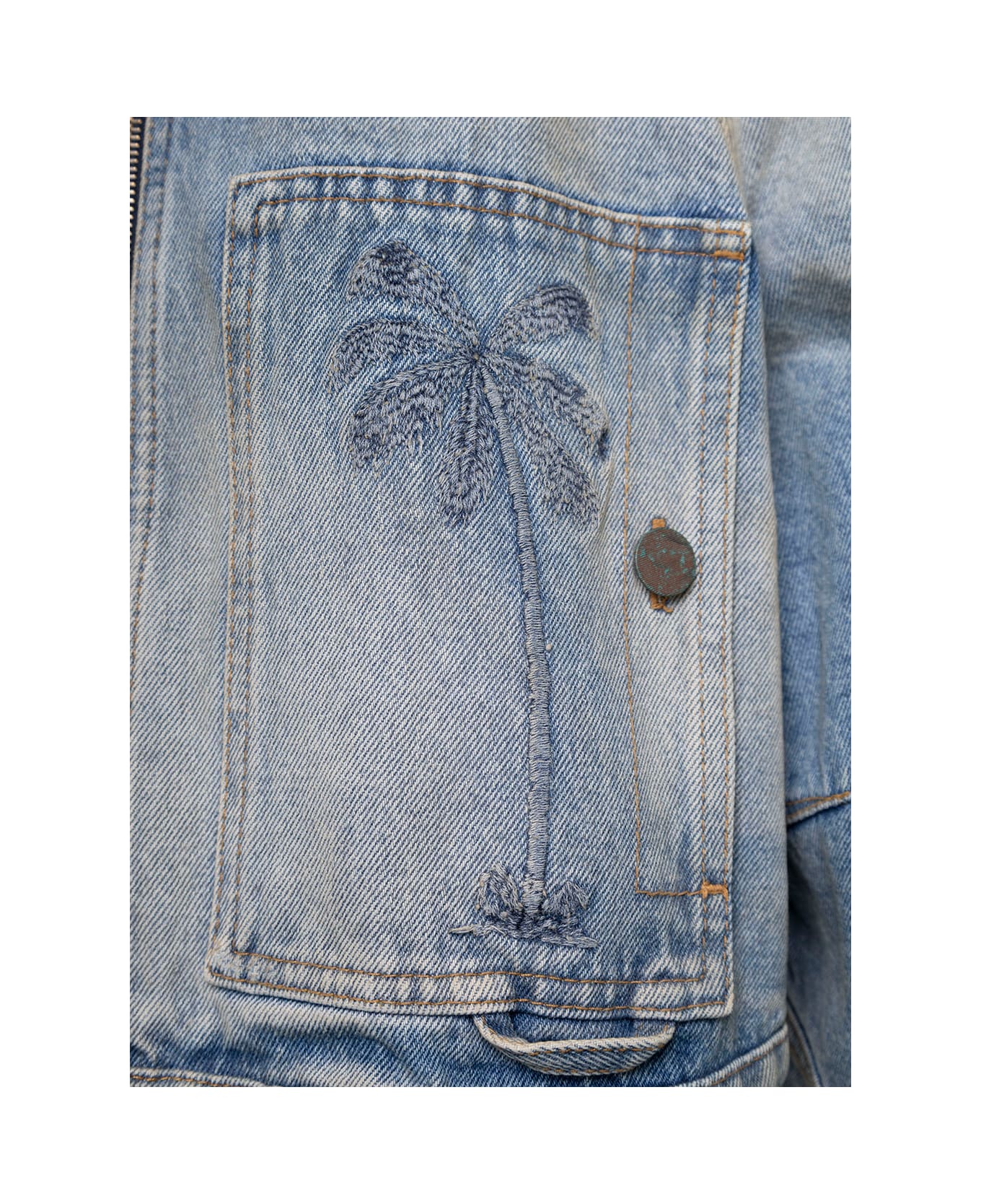 Palm Angels Paris Lw Cropped Denim Jacket - Blu