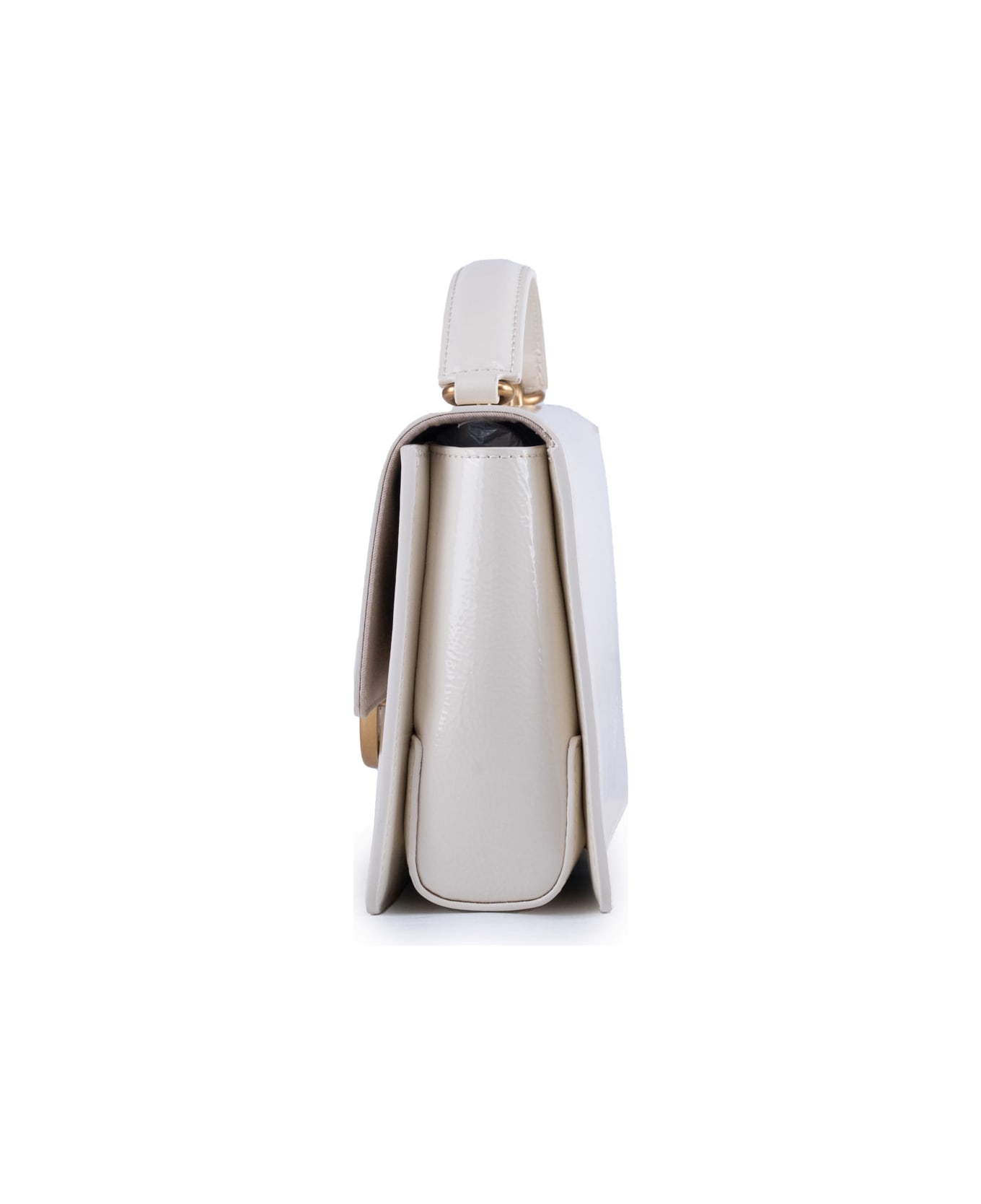 Pinko Mini Love One Top Handle Light Bag With Shiny Leather Effect - Bianco seta-antique gold
