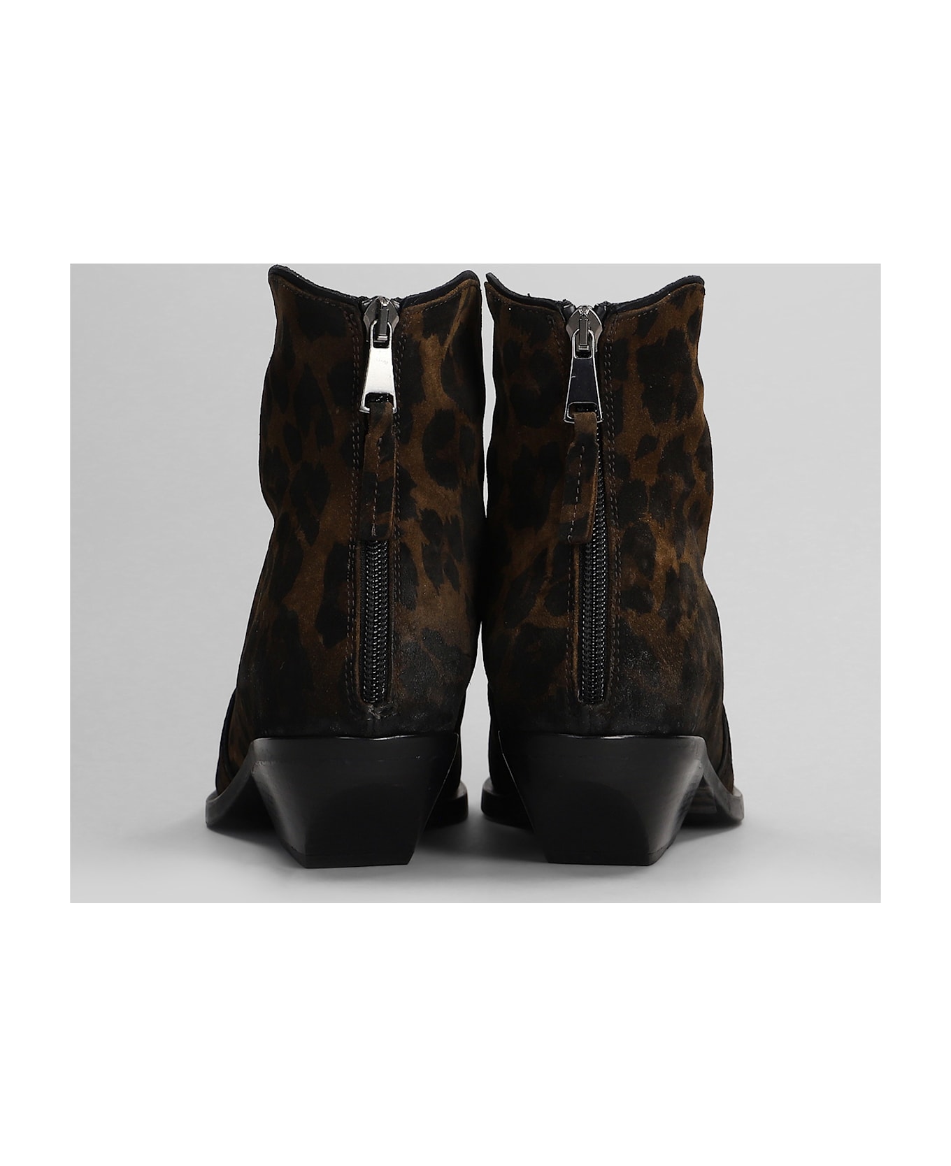 Elena Iachi Texan Ankle Boots In Animalier Suede - Animalier