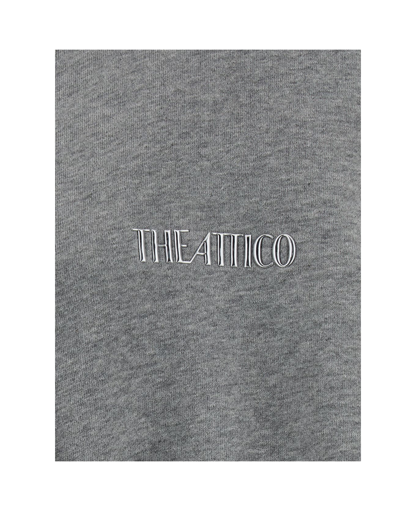 The Attico Oversized Grey Hoodie With Logo Lettering Embroidery In Cotton Woman - Grey