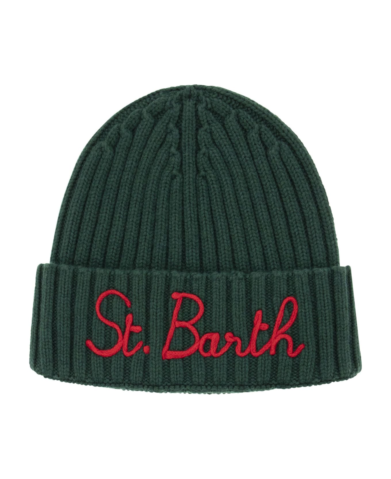 MC2 Saint Barth Wool And Cashmere Blend Hat With Embroidery - Green