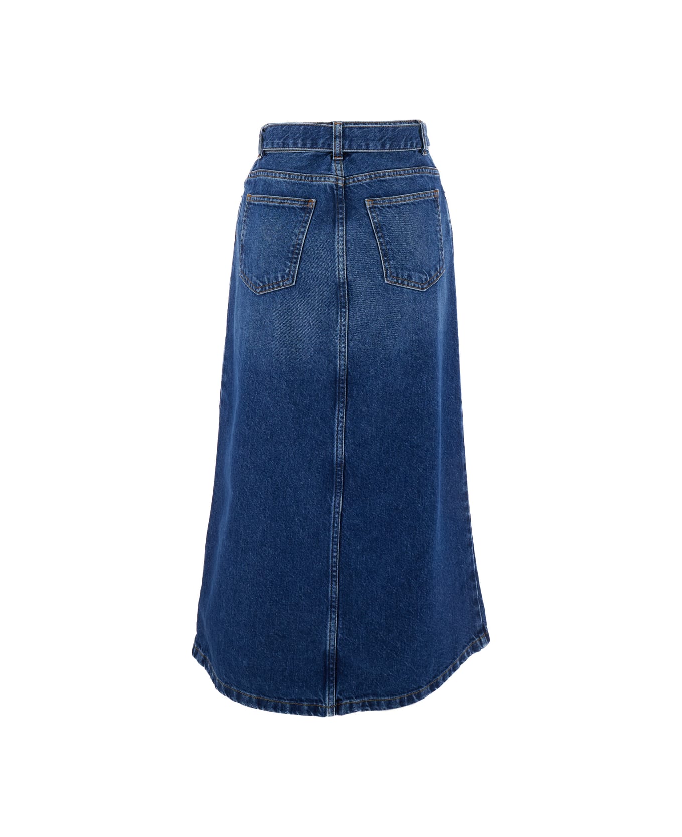 TwinSet Blue Denim Midi Skirt With Blet In Cotton Woman - Blu