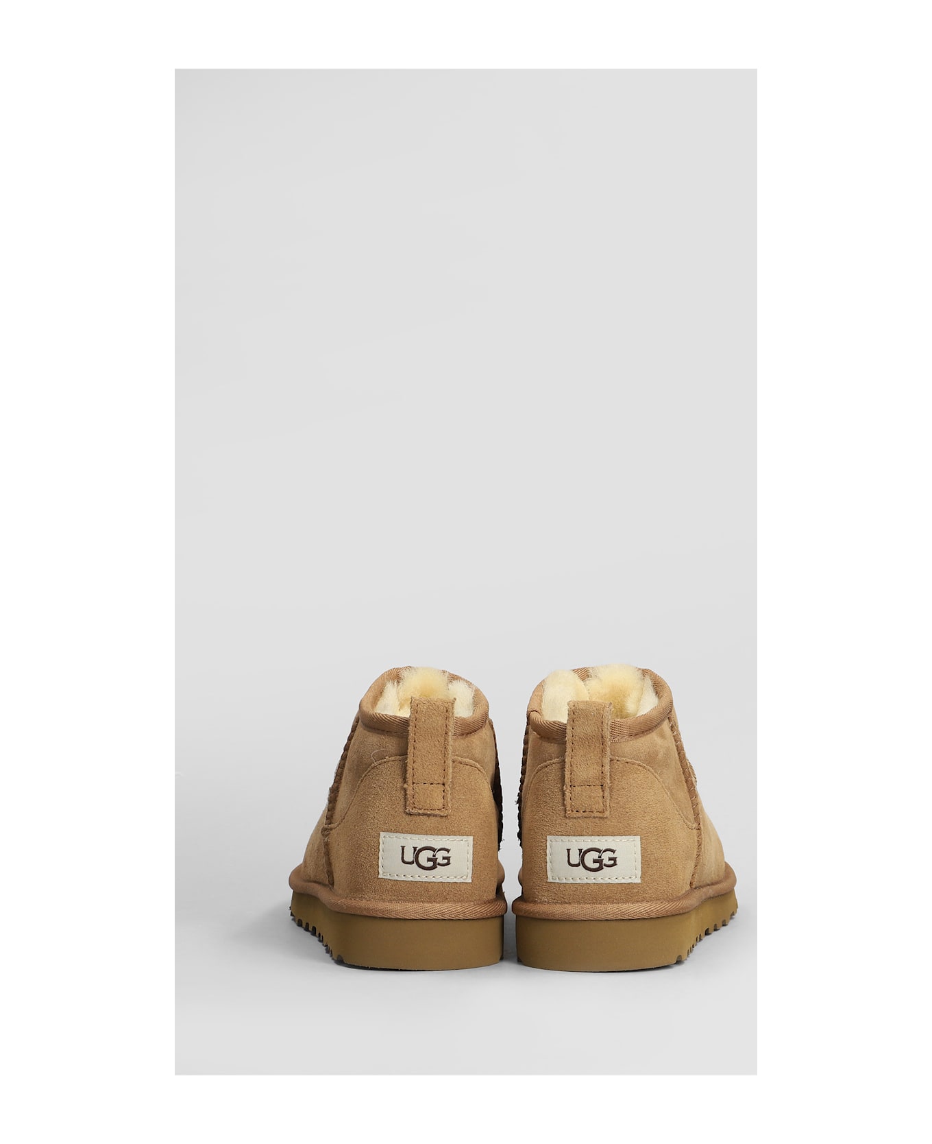 UGG Classic Ultra Mini Low Heels Ankle Boots In Leather Color Suede - leather color