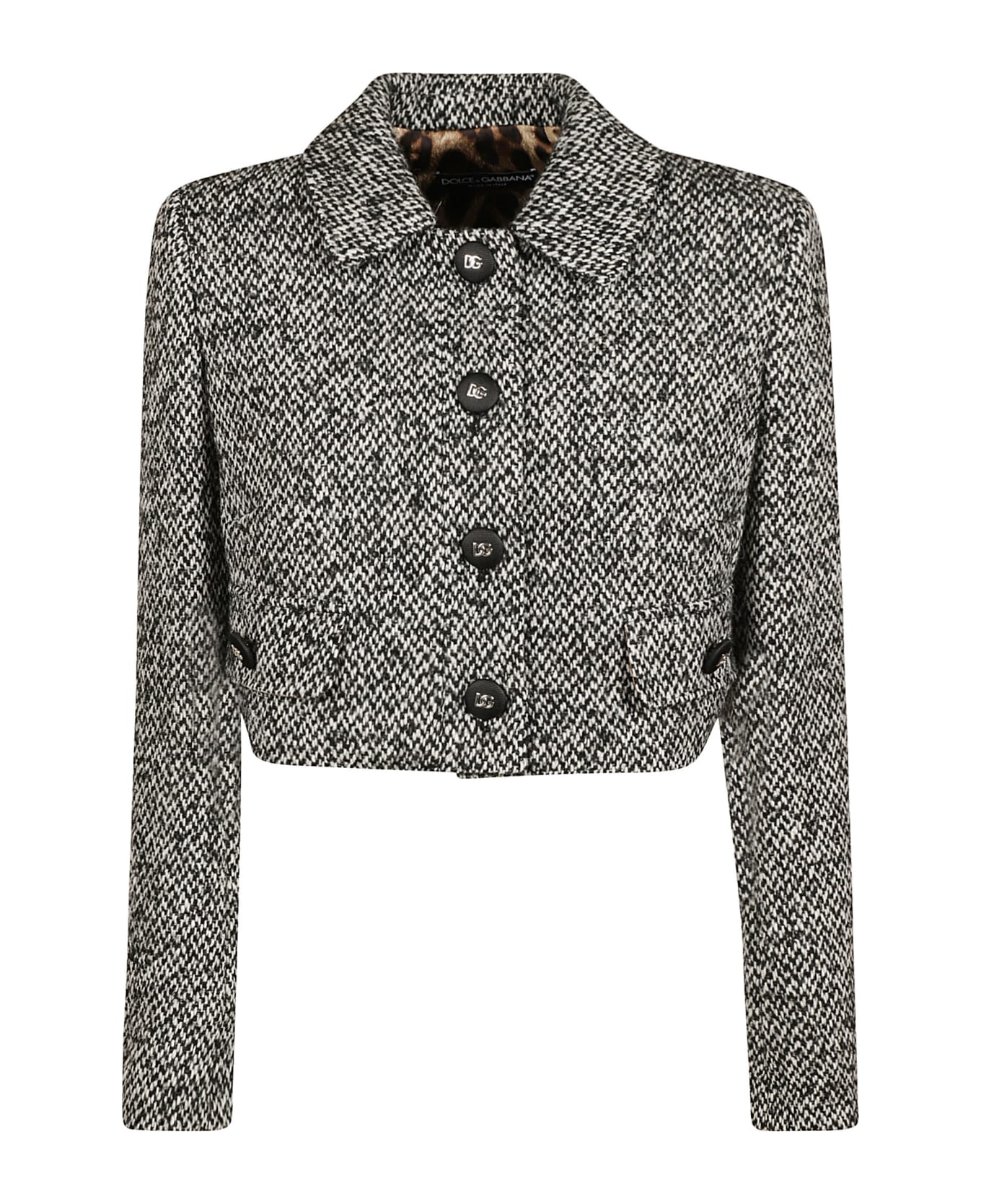 Dolce & Gabbana Woven Cropped Jacket - White/Black