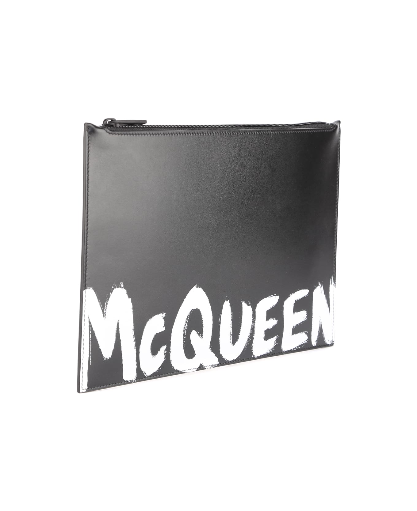 Alexander McQueen Leather Clutch Bag With Contrasting Logo - Black/white