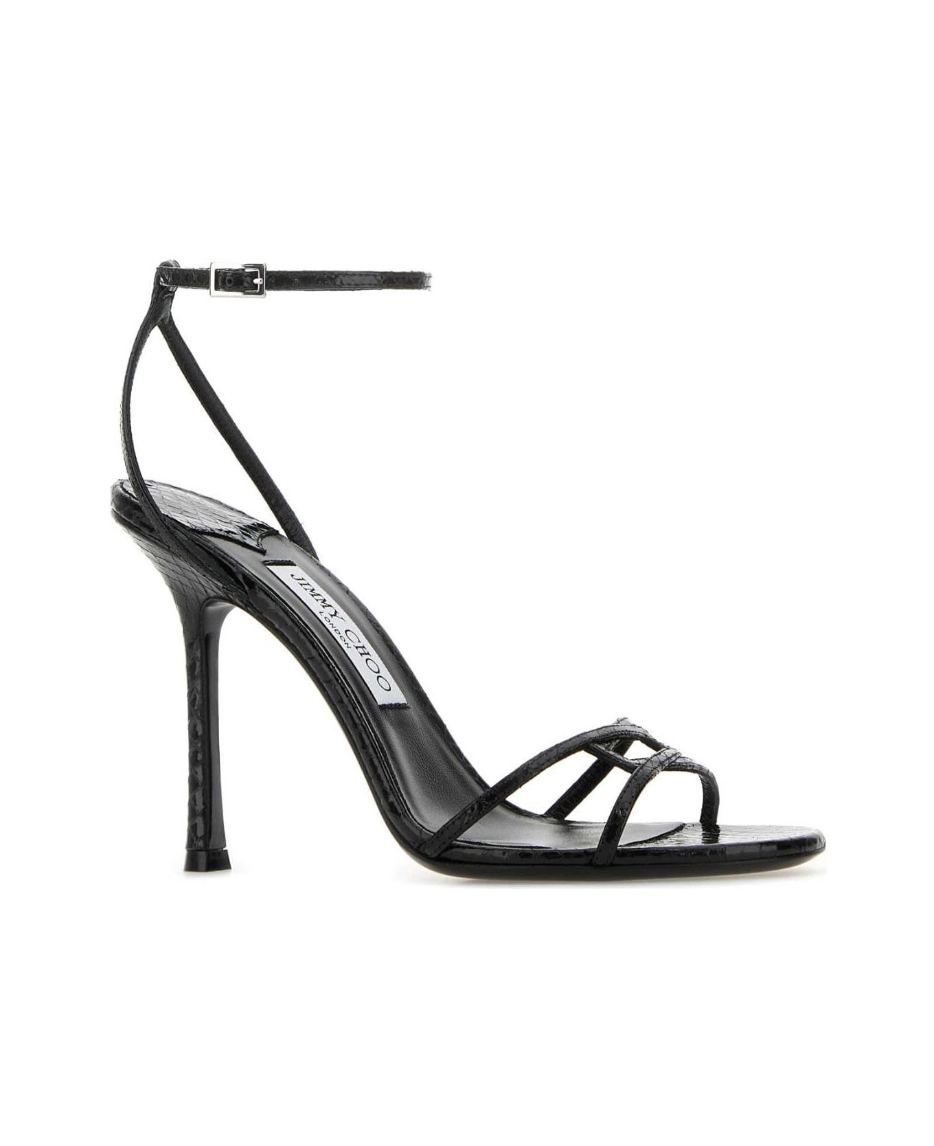 Jimmy Choo Black Leather Leo 100 Sandals - BLACK