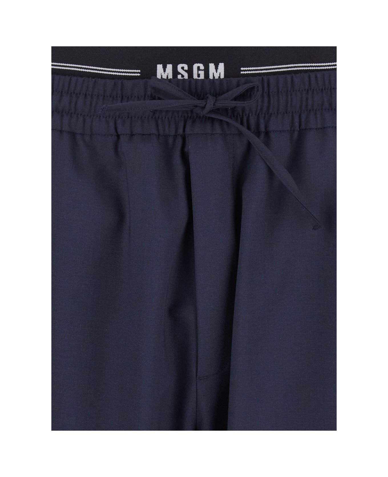 MSGM Blue Pants With Logo Band And Drawstring Waist In Cotton Man - Blu