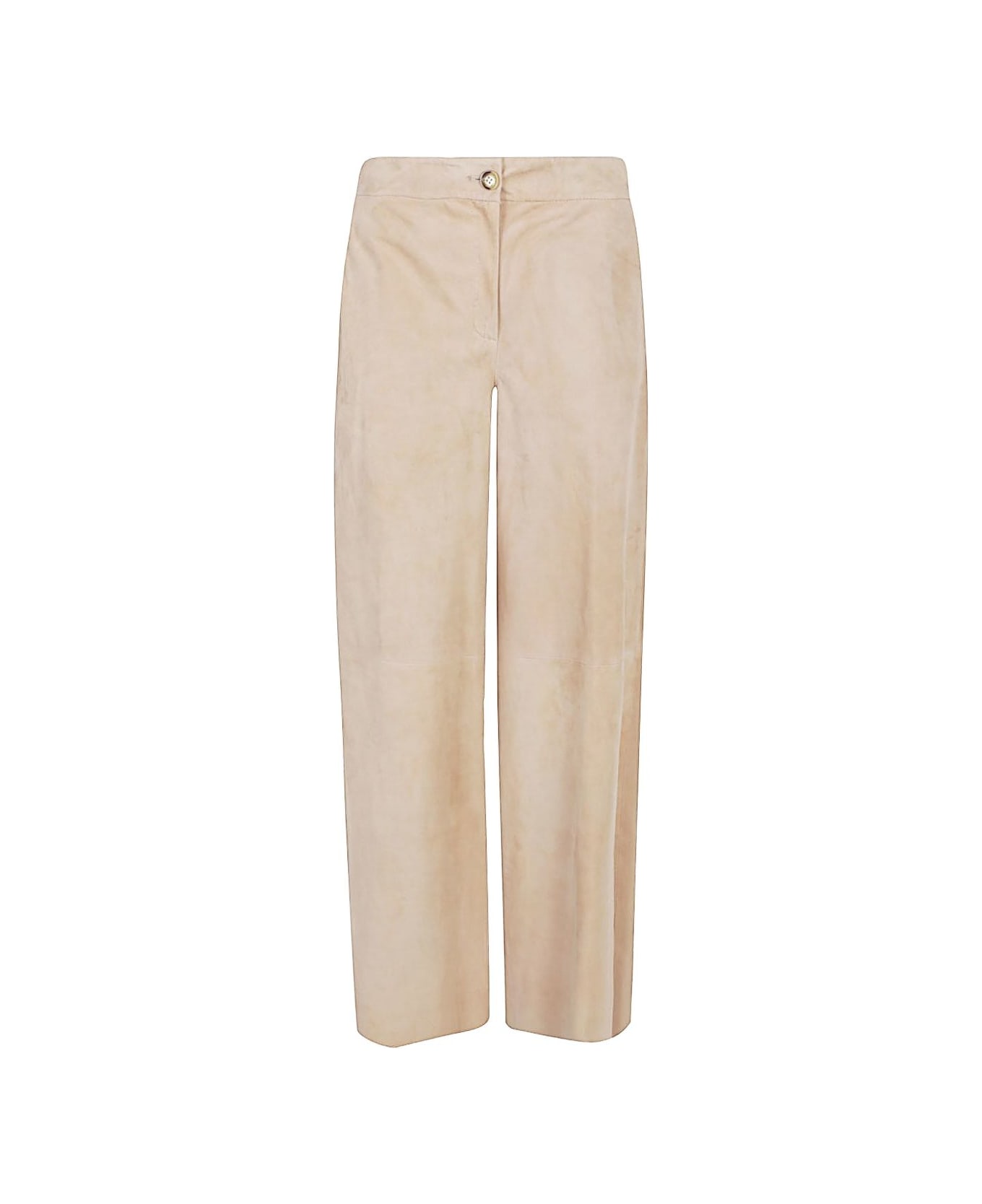 Via Masini 80 Suede Leather Trousers - Beige