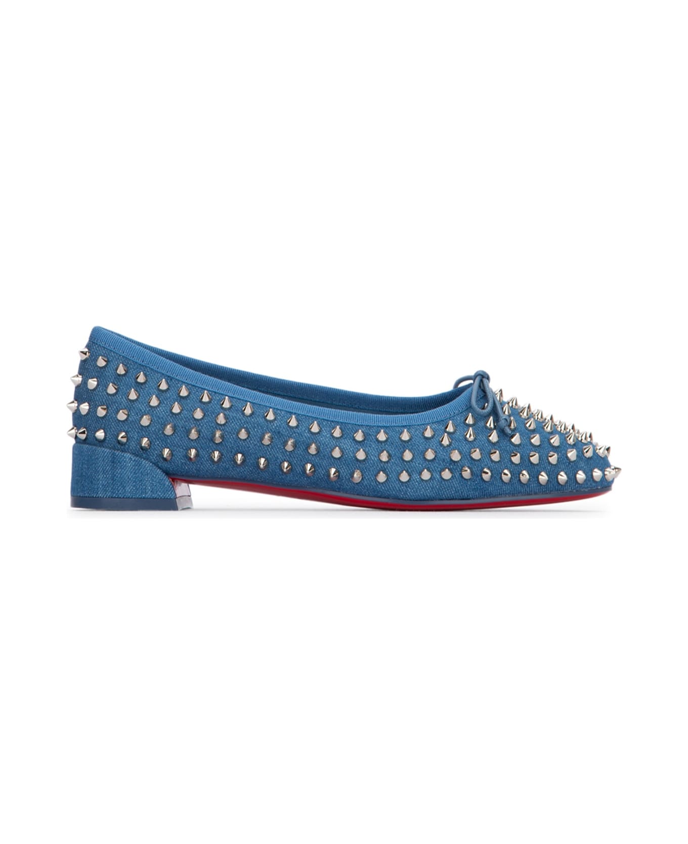 Christian Louboutin Sweetie Jane Spikes Flat Toile Denim/gg/lining - BLUESVLINJEANS