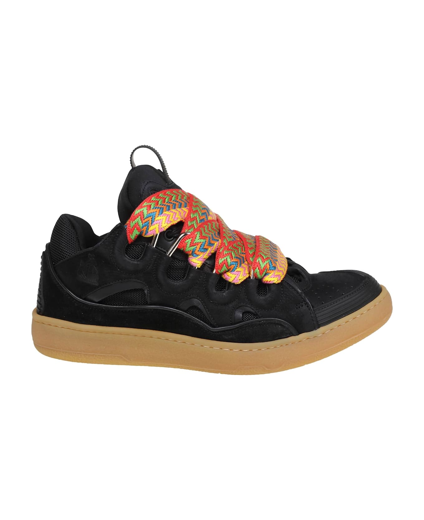 Lanvin Curb Sneakers In Leather And Suede With Multicolor Laces - Black