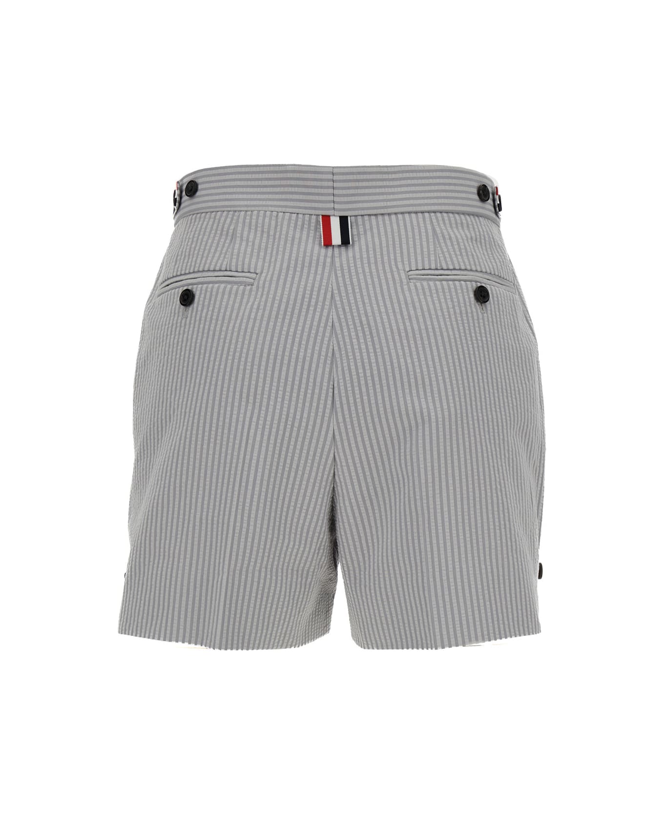 Thom Browne Angled Pocket Thigh Length Short W/ Side Tabs In Cotton Seersucker - LT GREY ショートパンツ
