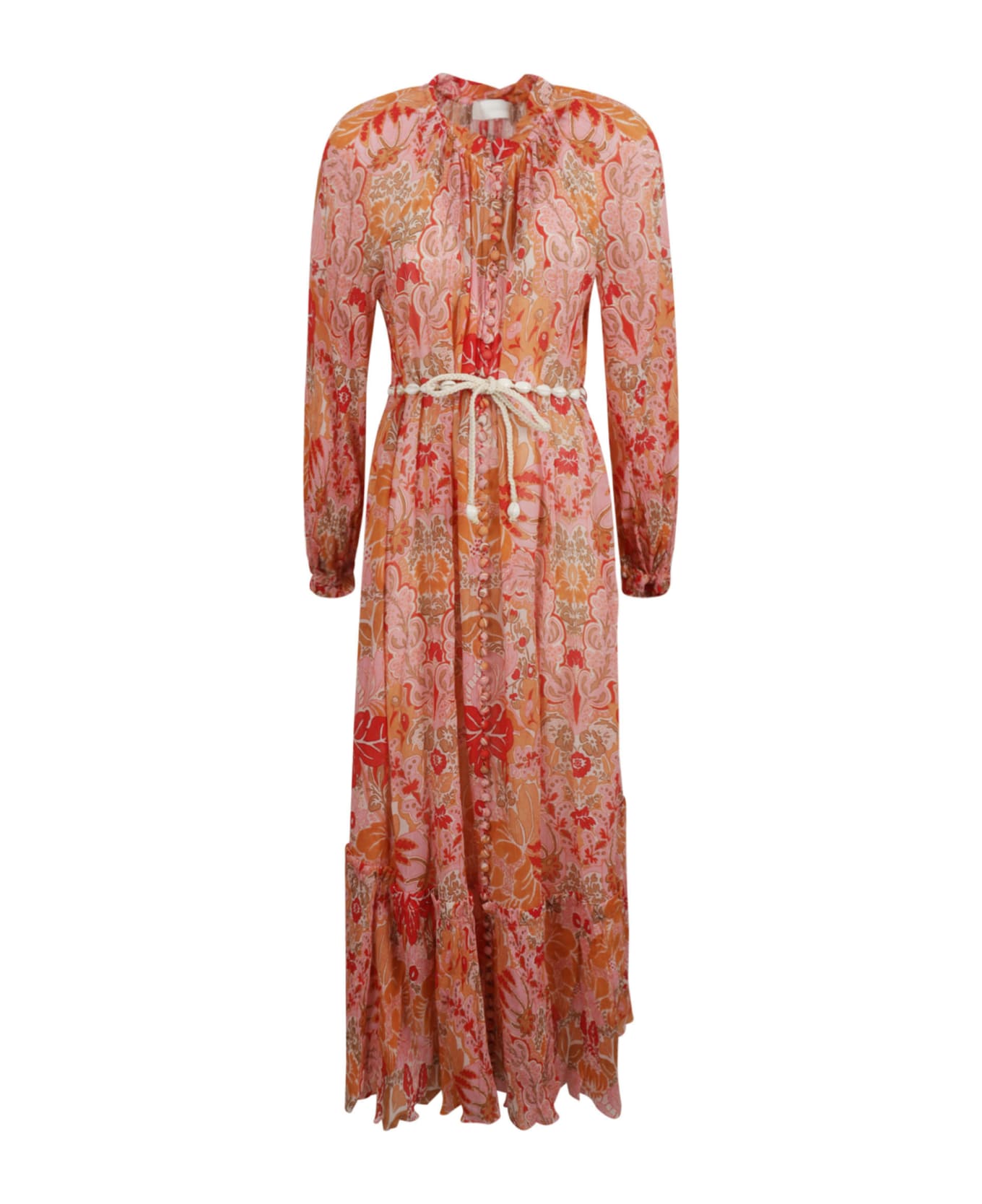 Zimmermann Maxi Belted Dress - Coral Floral