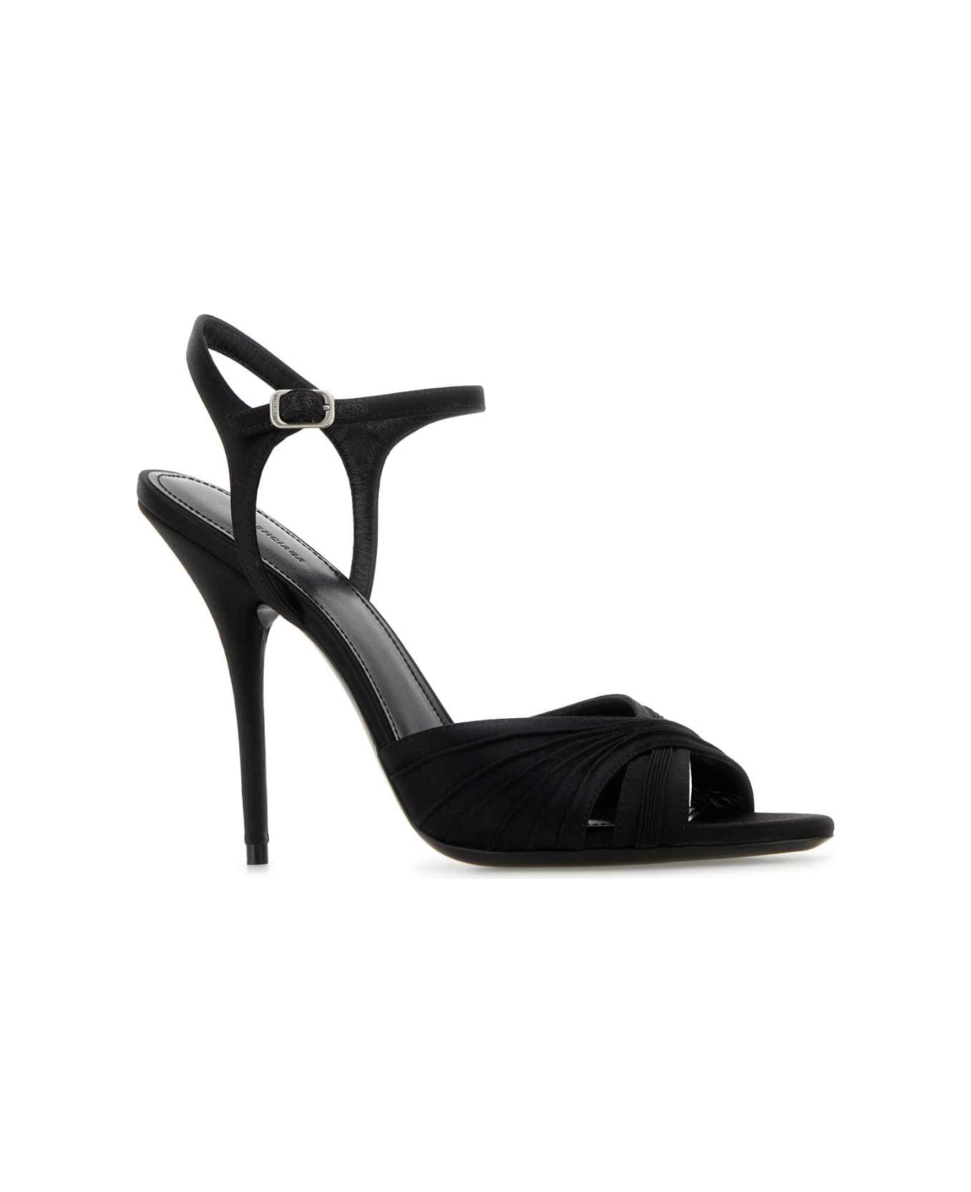 Balenciaga Black Satin Dynastie Sandals - Black