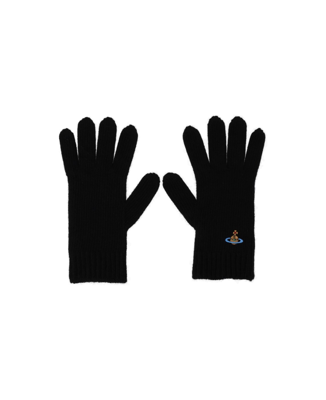 Vivienne Westwood Gloves With Orb Embroidery - BLACK