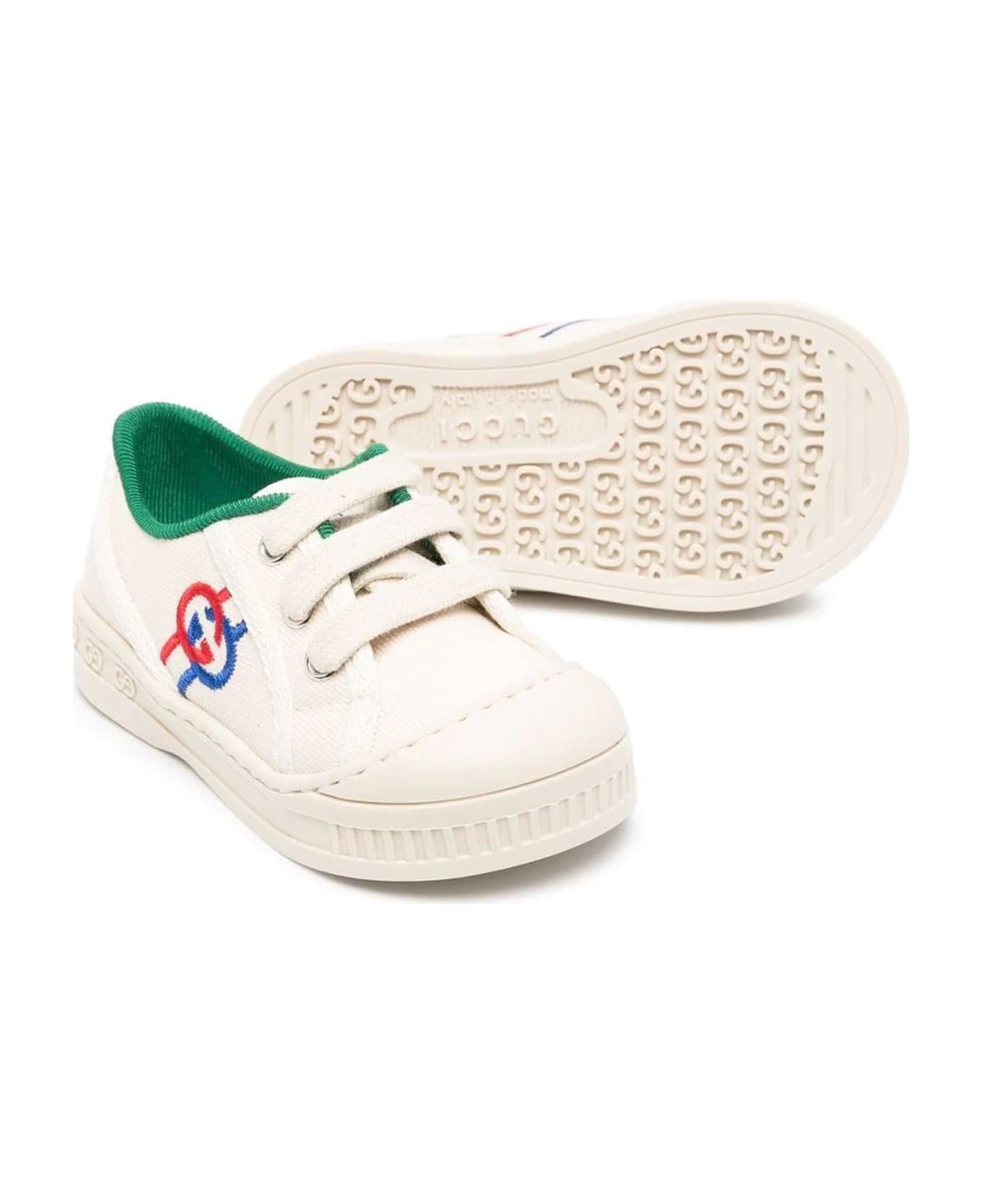 Gucci White Fabric Sneakers - Beige