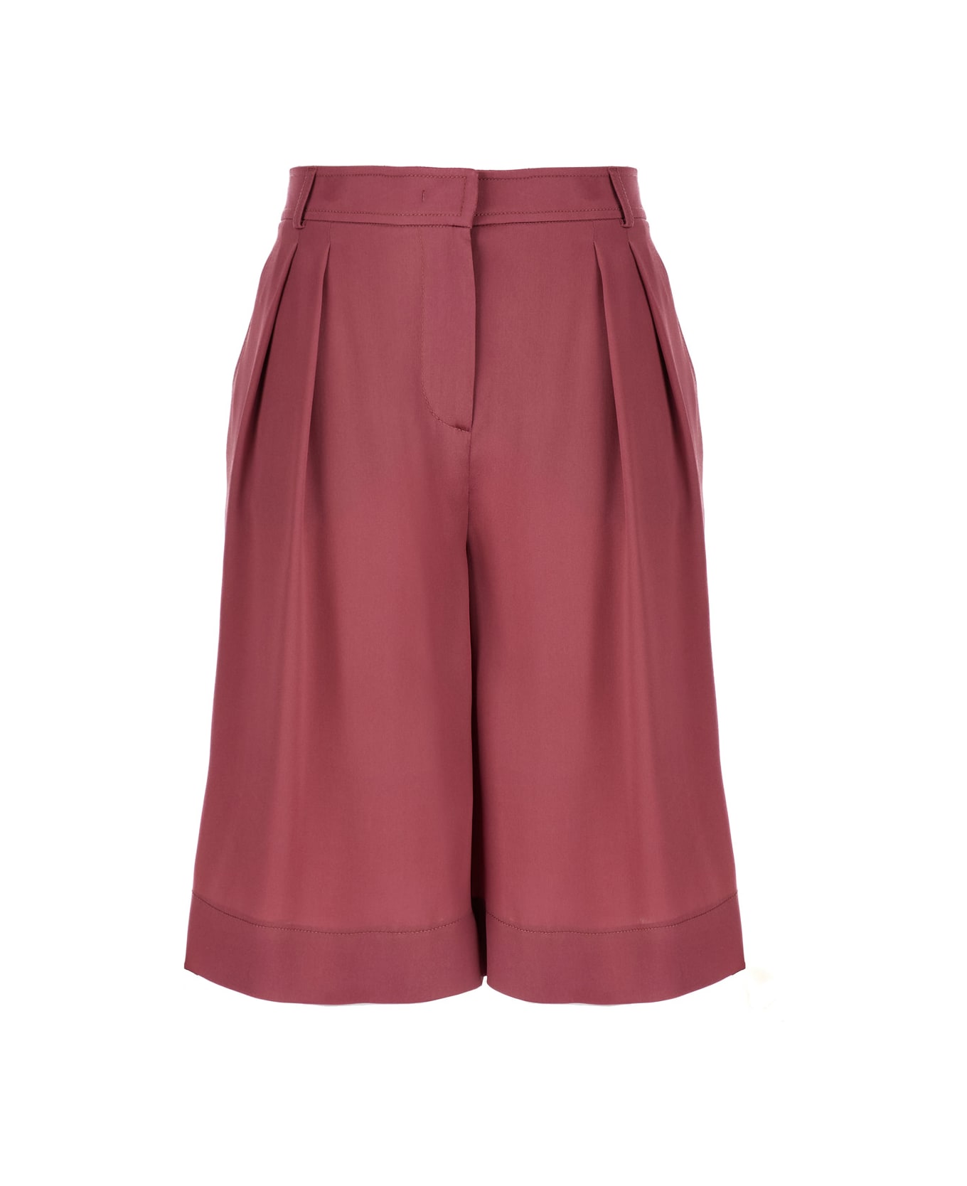 Alberta Ferretti Pink Satin Knee Shorts In Silk Blend Woman - Pink ショートパンツ