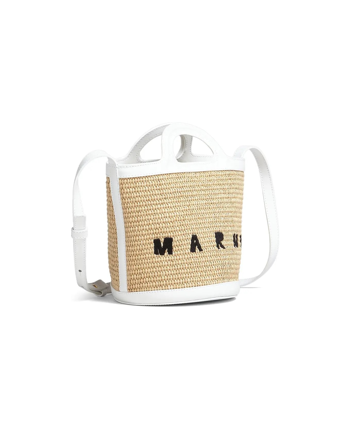 Marni Tropicalia Mini Bag In White Leather And Natural Raffia - White