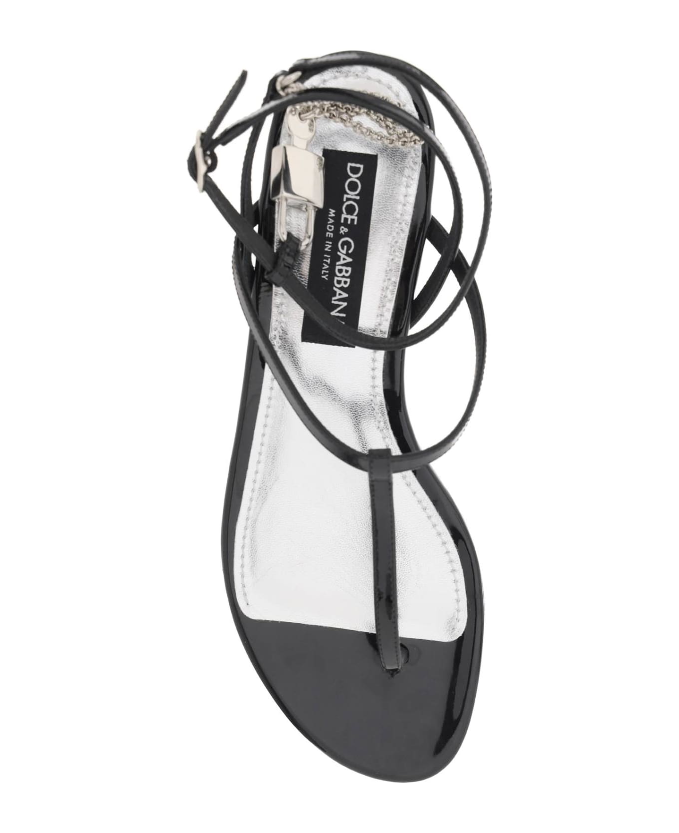 Dolce & Gabbana Patent Leather Thong Sandals With Padlock - NERO (Black) サンダル