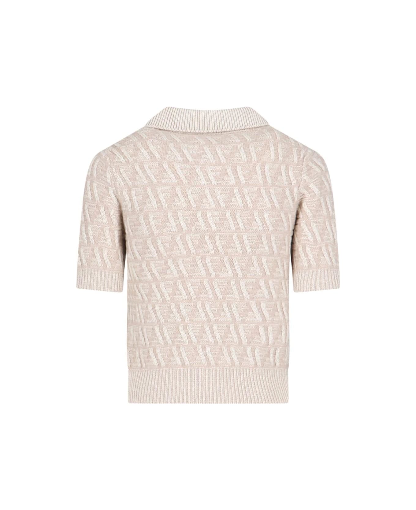 Fendi 'ff' Knit Polo Shirt - Beige