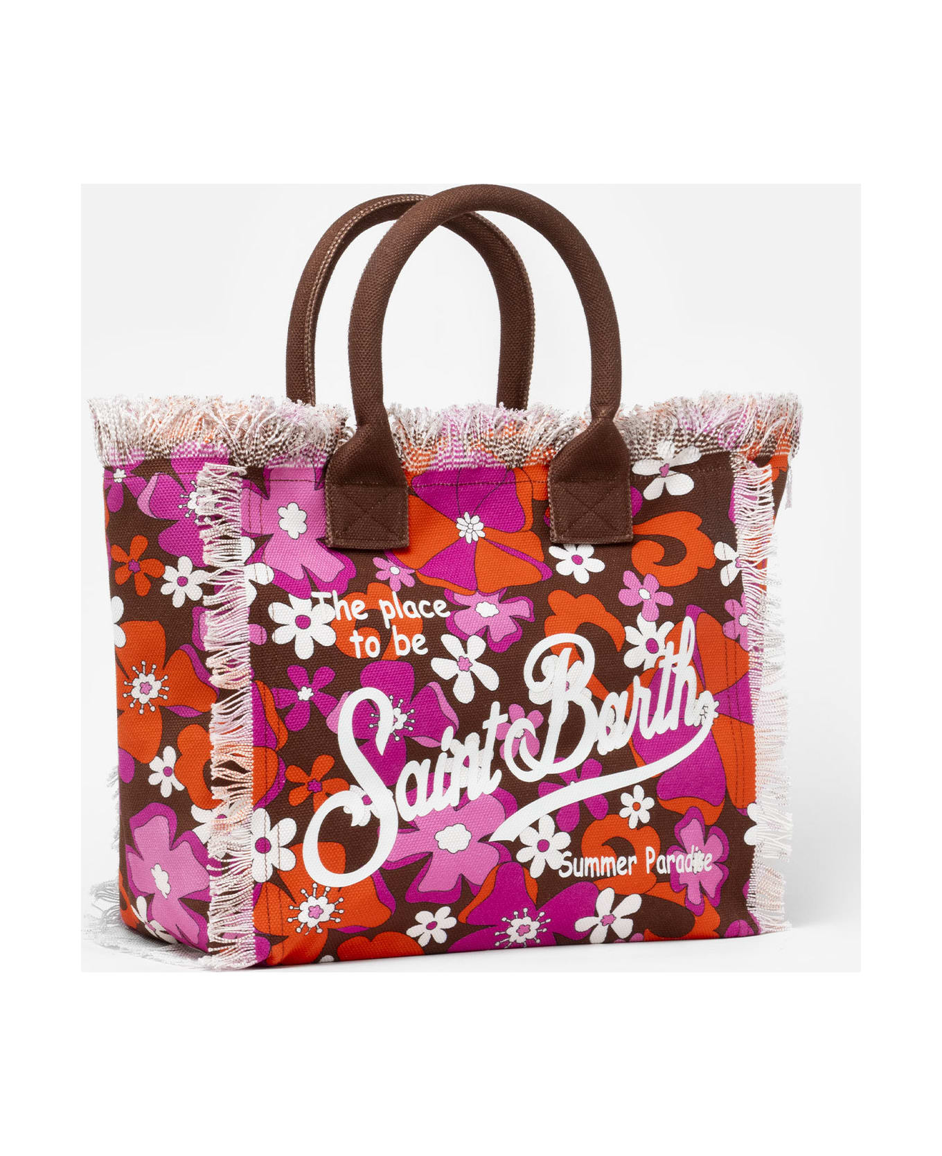 MC2 Saint Barth Cotton Canvas Tote Bag With Retro Flower Print - BROWN
