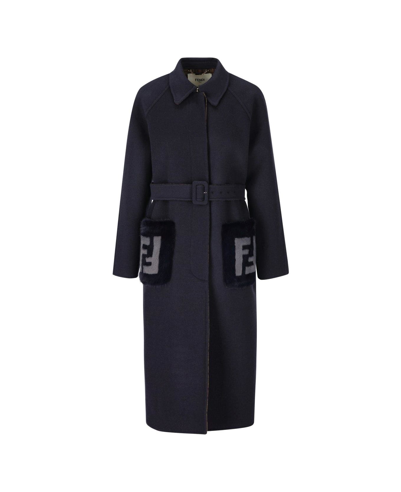 FENDI 21aw double breasted コート FENDI FF-print double-breasted Reversible Coat | Black