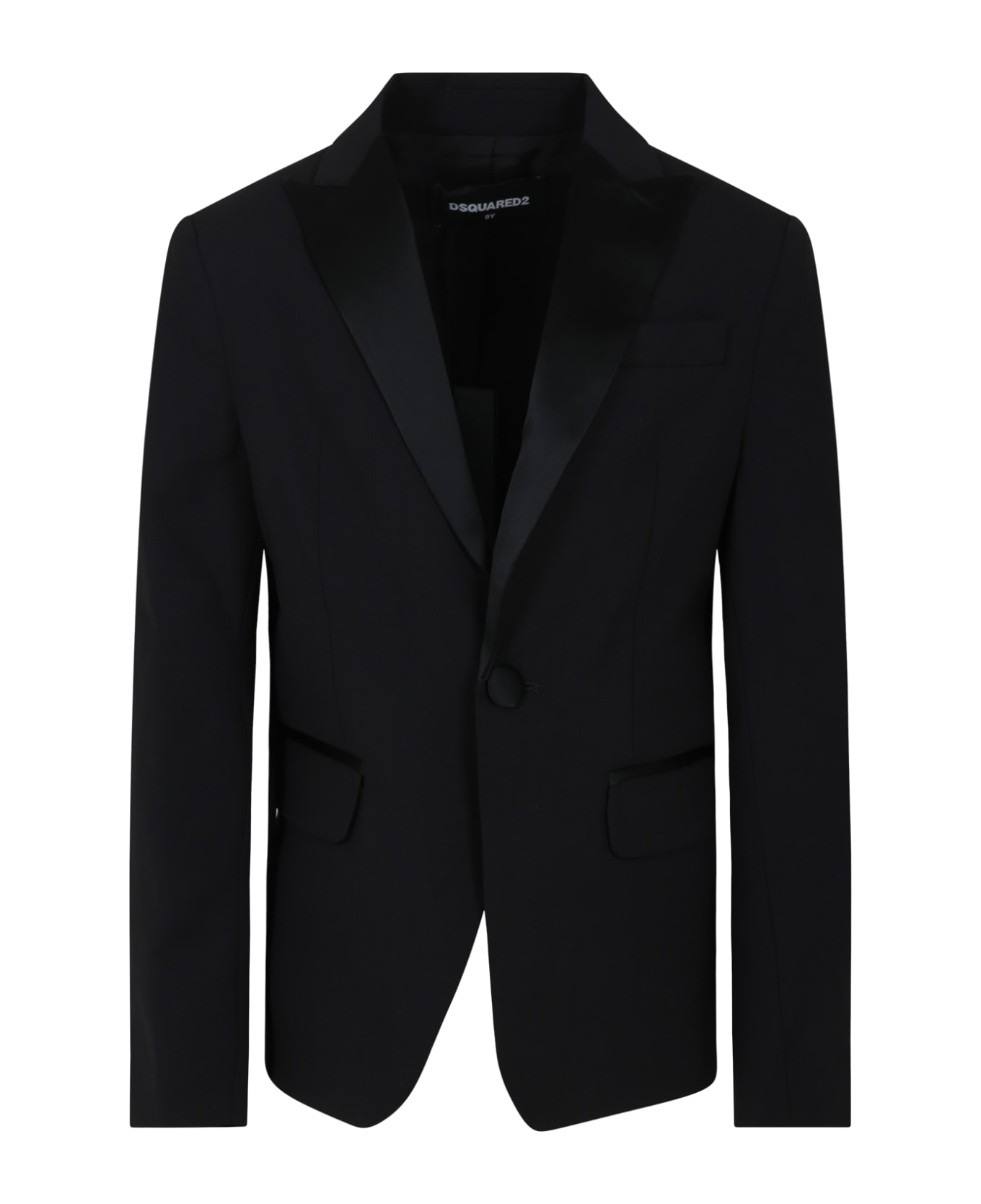 Dsquared2 Black Jacket For Boy With Logo - Black コート＆ジャケット