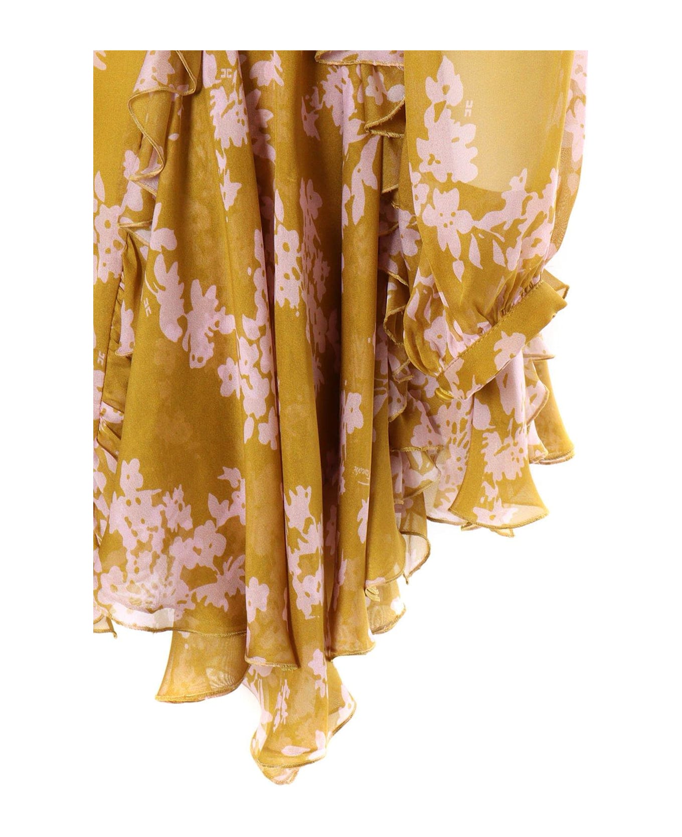 Elisabetta Franchi Ruffles Voile Printed Dress - Giallo