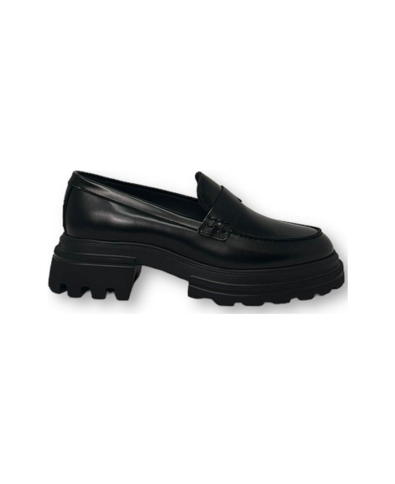 Hogan Round Toe Loafers - Black