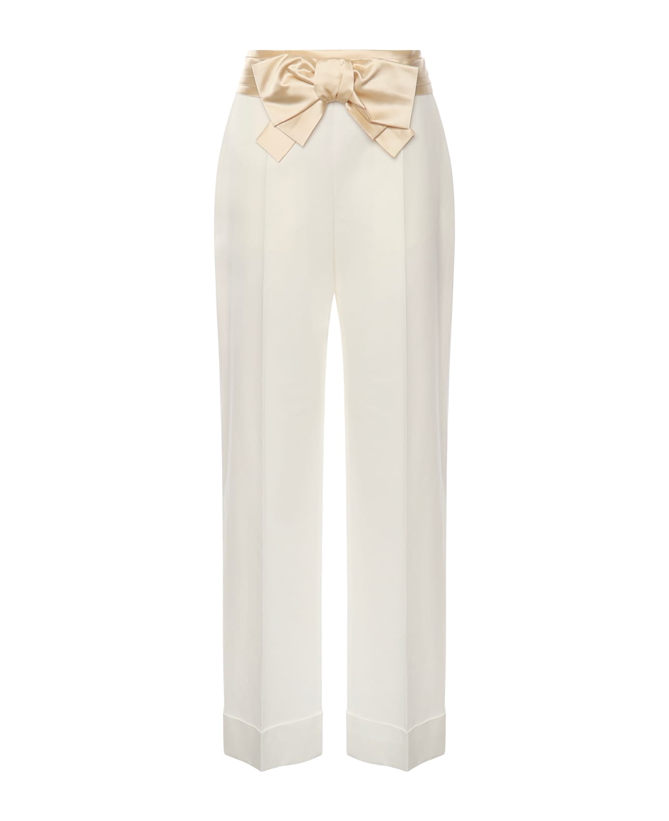 Valentino Garavani Cotton And Linen Pants With Bow - White