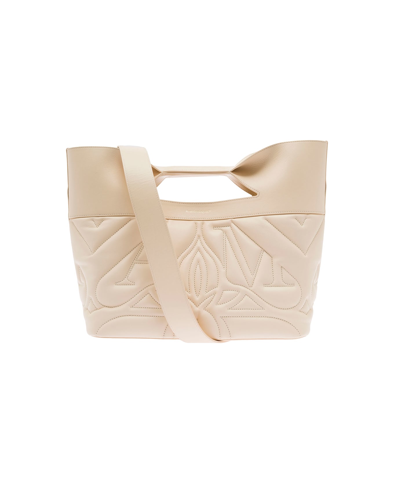 Alexander McQueen Cream White 'the Bow' Quilted Bag In Calf Leather - Beige トートバッグ