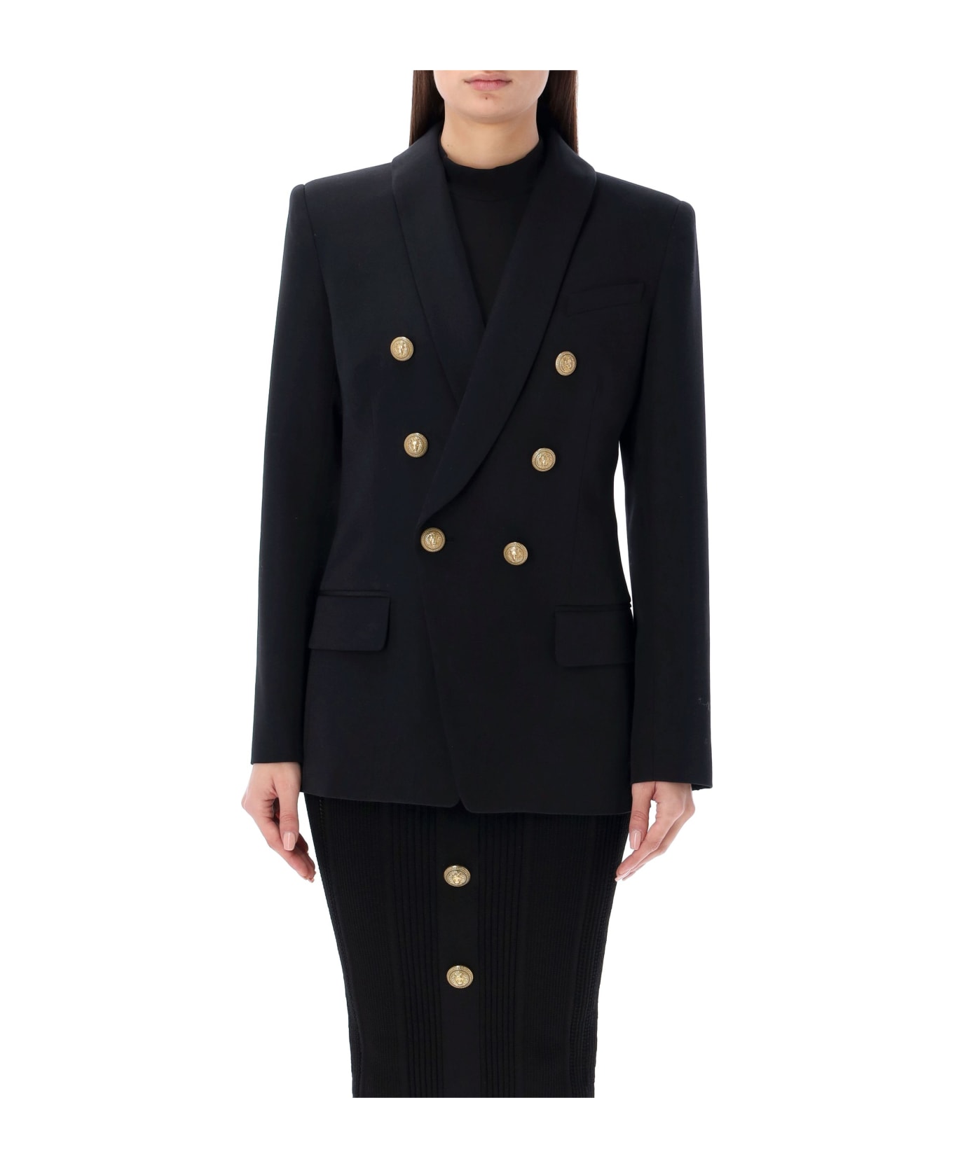 Balmain Double-breasted Jacket With Shaped Cut - BLACK