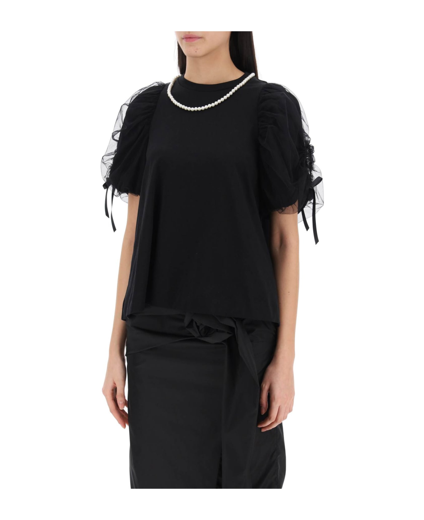 Simone Rocha Puff Sleeves T-shirt - BLACK PEARL (Black) ポロシャツ