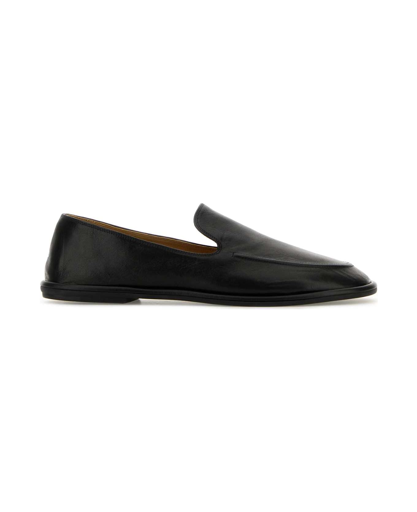 The Row Black Leather Canal Loafers - Black