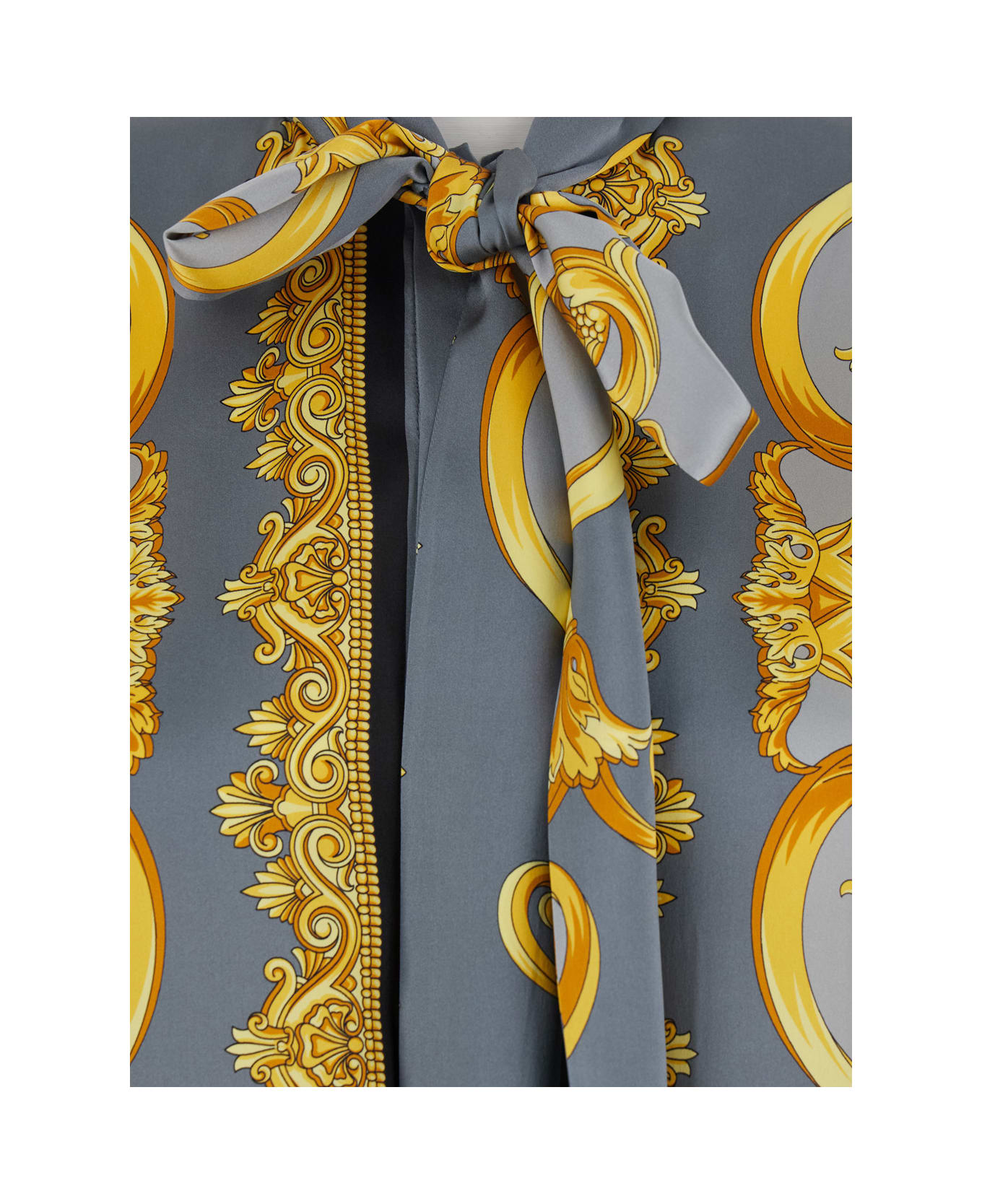 Versace Multicolor Shirt With Pussybow Collar And Leopard Motif In Silk Woman - GREY