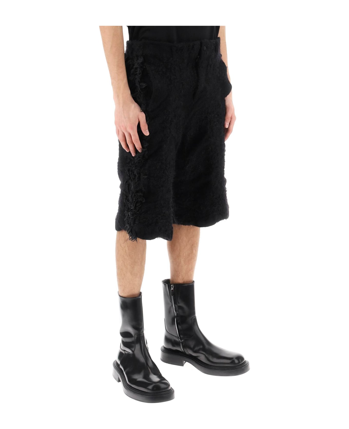 Comme Des Garçons Homme Plus Fur-effect Knitted Shorts - BLACK BLACK (Black) ショートパンツ