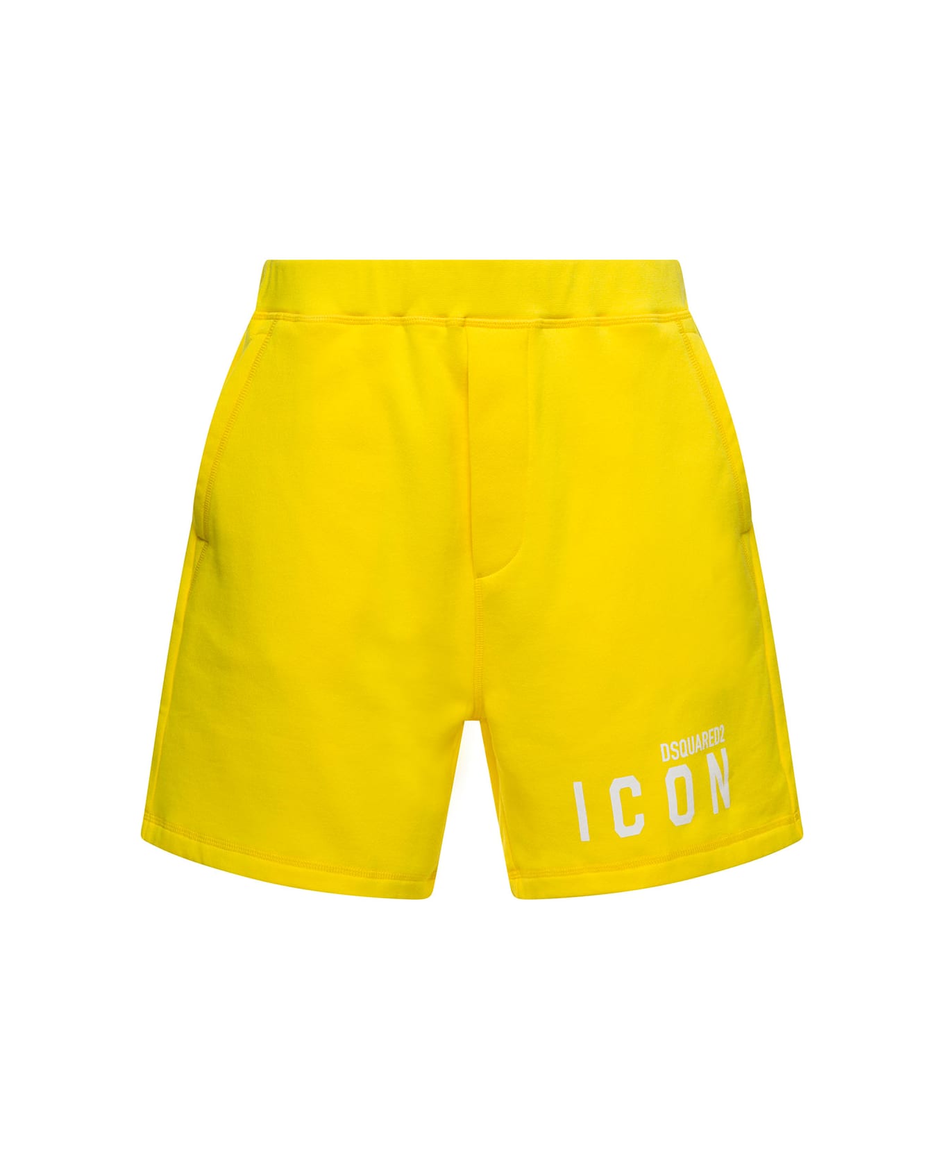 Dsquared2 Yellow Shorts With Contrasting Logo Print In Cotton Man - Yellow