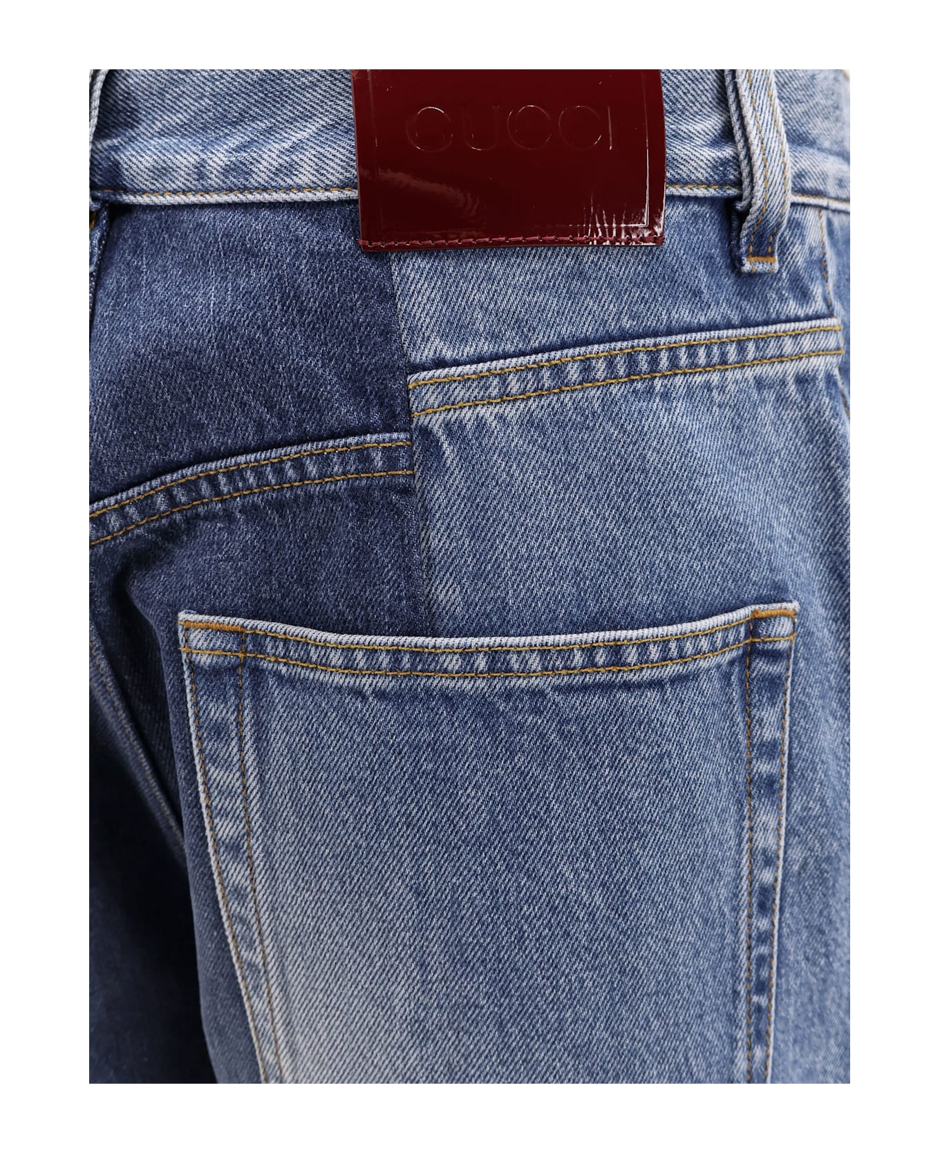 Gucci Patchwork Denim Jeans With Gucci Rosso Ancora