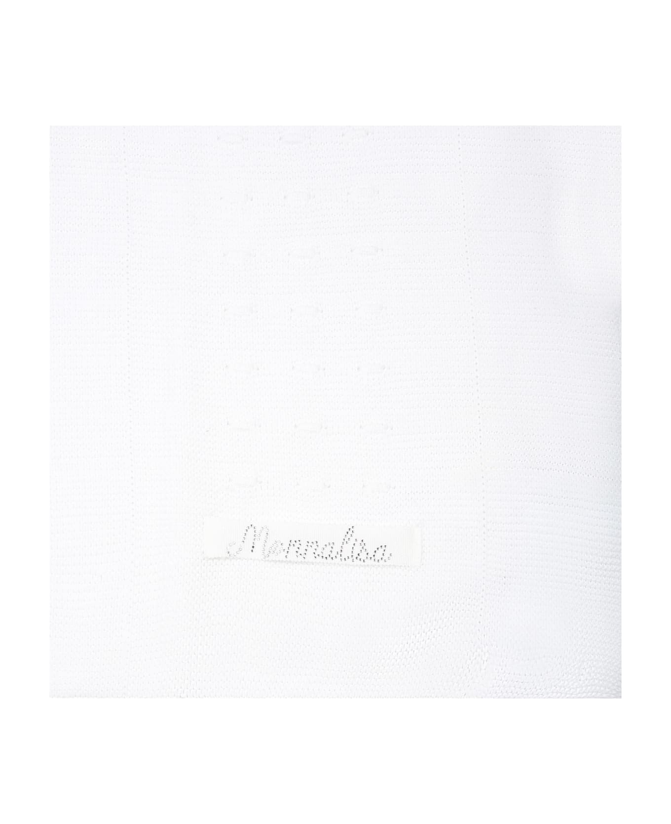 Monnalisa White Blanket For Baby Girl With Logo - White アクセサリー＆ギフト