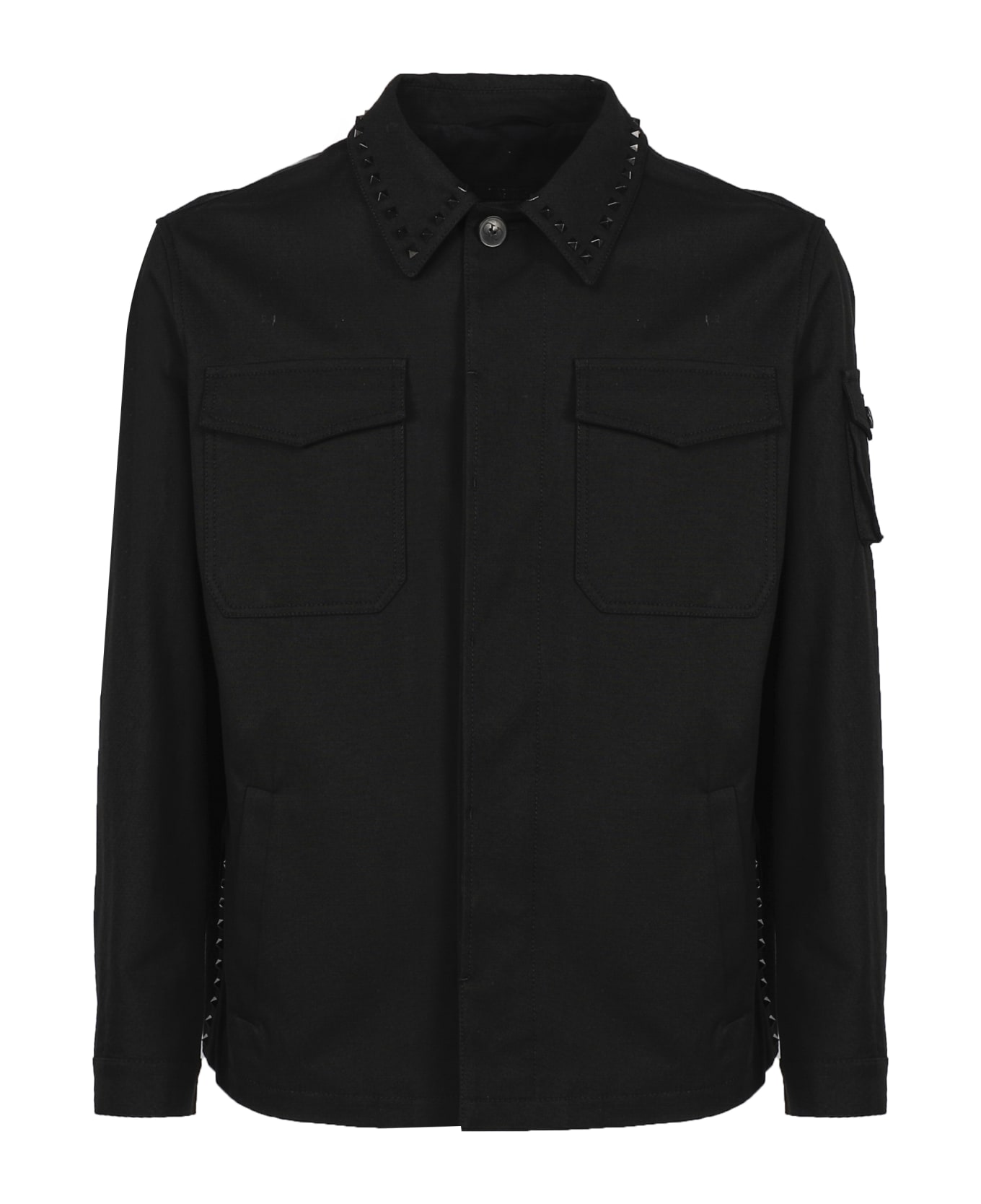 Valentino Cotton Shirt With Rockstud Collar - Black