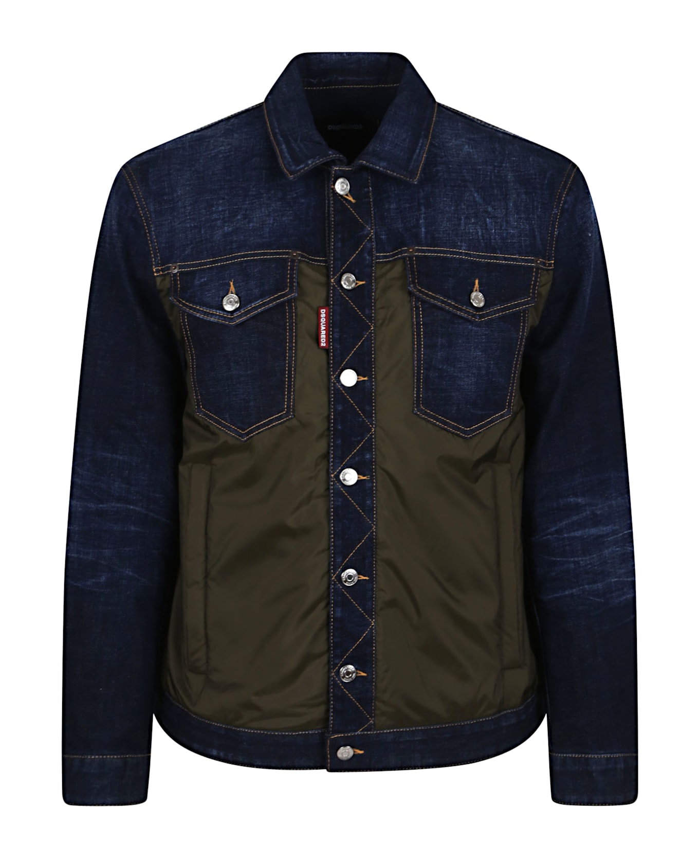 Dsquared2 Denim Puffer Jean Jacket - Navy Blue + Military Green