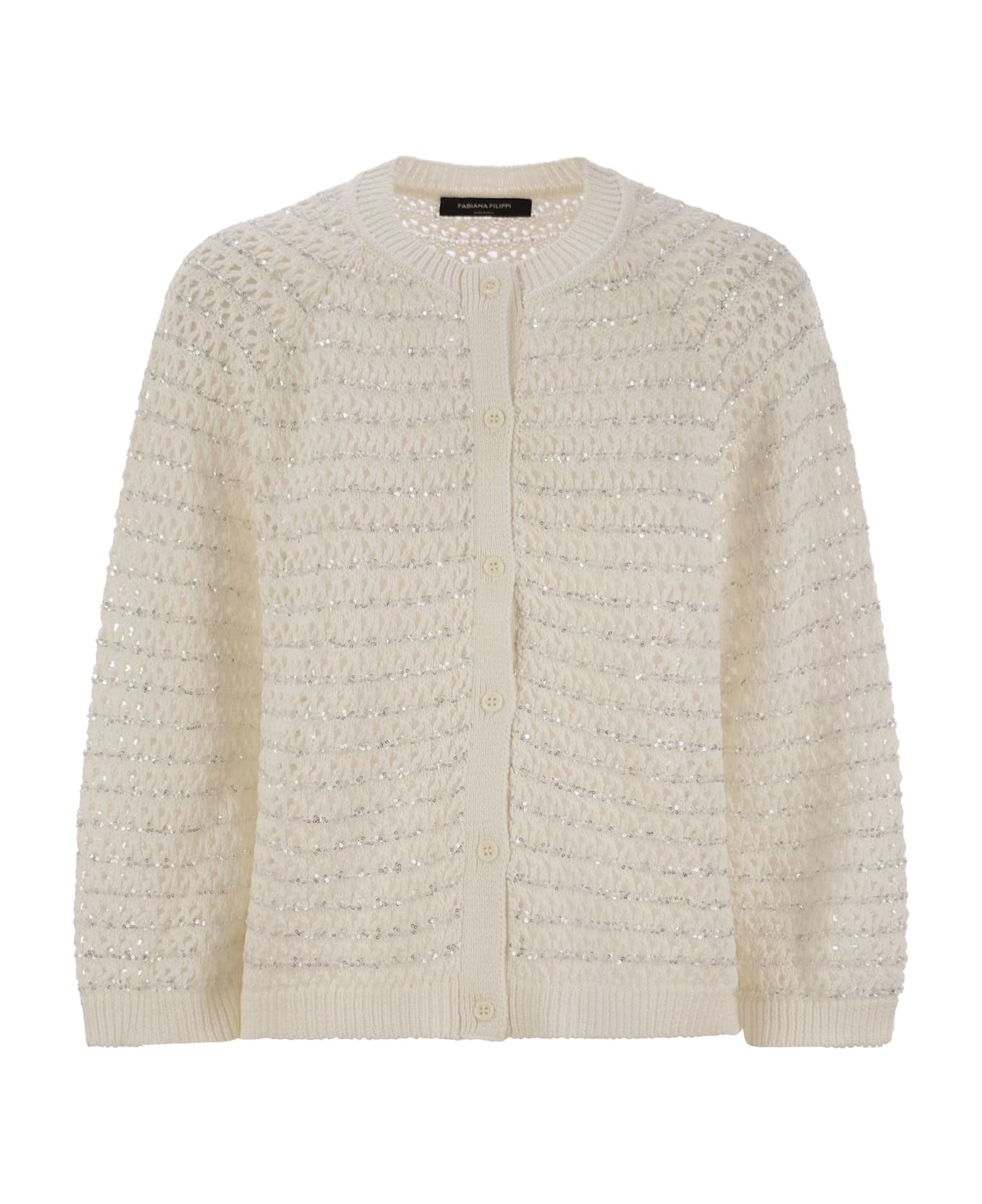 Fabiana Filippi Cotton Open Cape With Sequins - White
