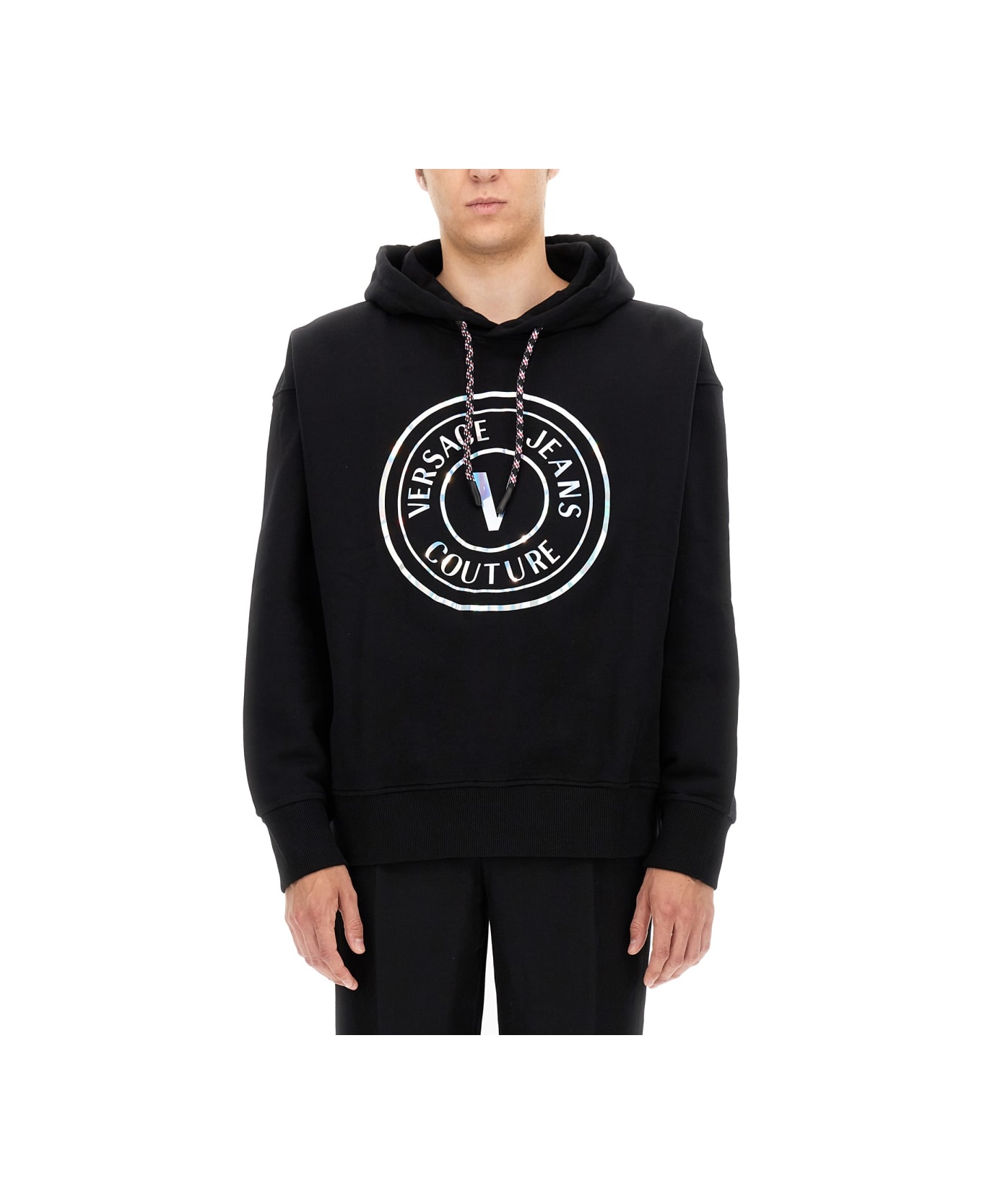Versace Jeans Couture Sweatshirt With Laminated Logo - BLACK