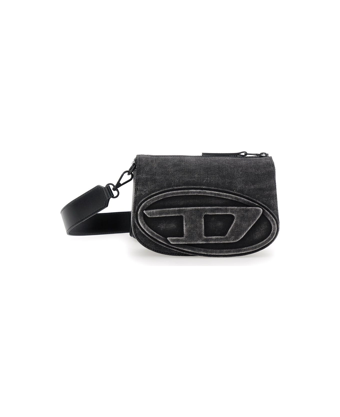 Diesel 
1dr
 Black Crossbody Bag With Oval D Logo On The Front And Adjustable And Removable Shoulder Strap In Cotton Blend Woman - BLACK