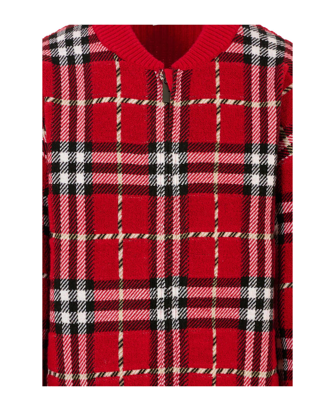 Burberry Red Sweater For Kids With Tartan Pattern - Red