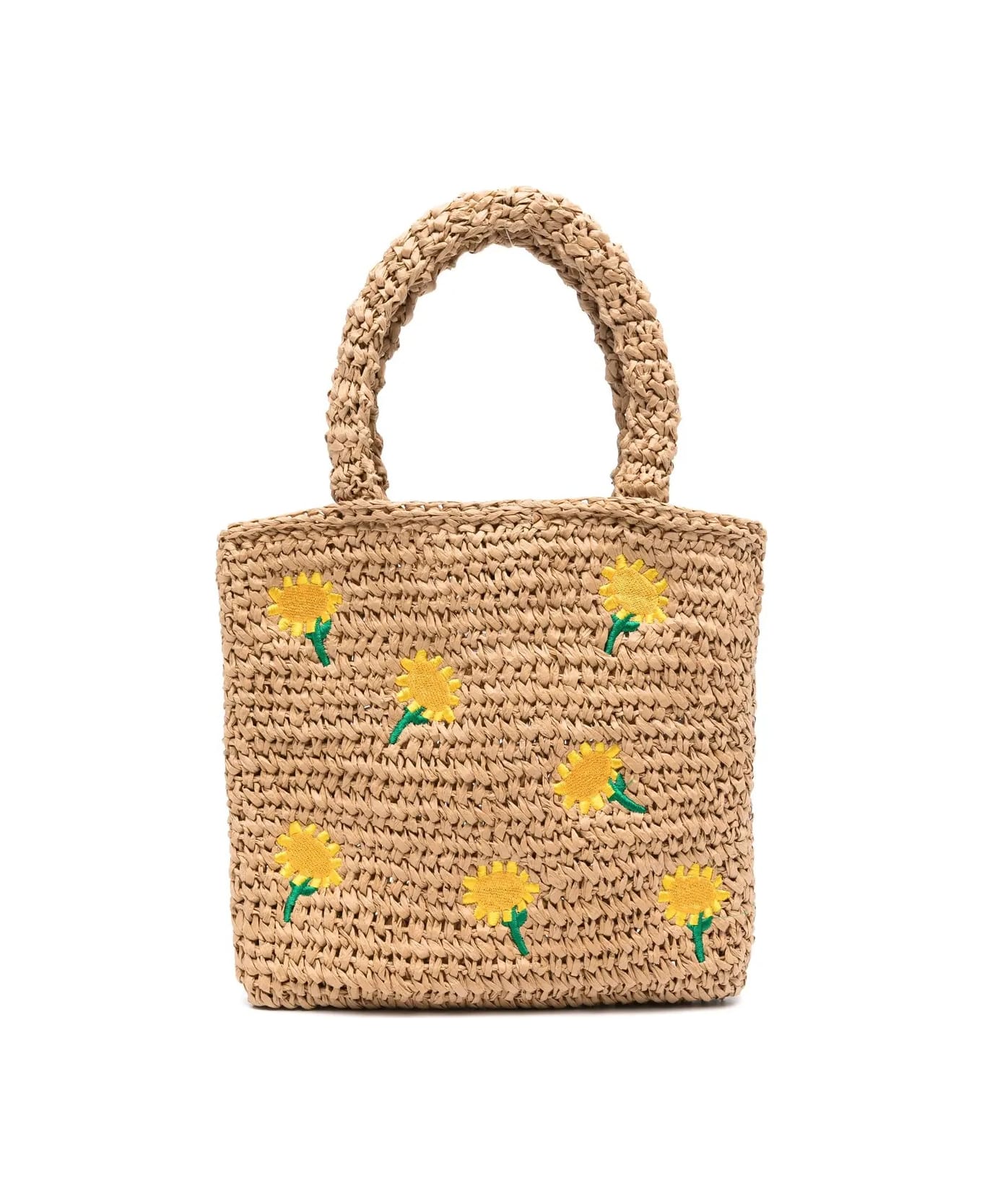 Stella McCartney Kids Raffia Tote Bag With Sunflowers - Brown